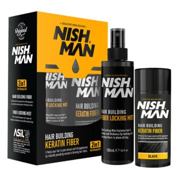 Nishman Hair Building Keratin Fiber + Locking Mist Set (100ml & 20g) Black