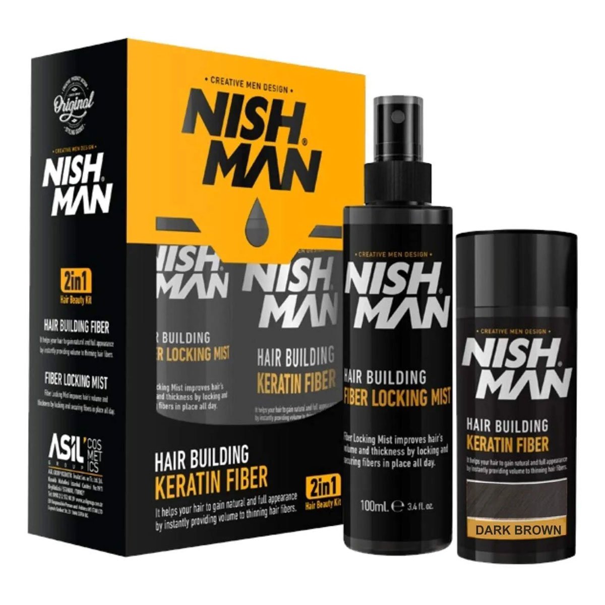 Nishman Hair Building Keratin Fiber + Locking Mist Set (100ml & 20g) Dark Brown