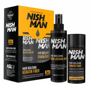 Nishman Hair Building Keratin Fiber + Locking Mist Set (100ml & 20g) Light Brown