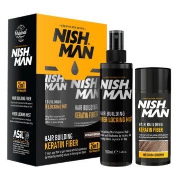 Nishman Hair Building Keratin Fiber + Locking Mist Set (100ml & 20g) Medium Brown